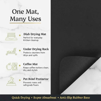 Strabella Dish Drying Mat - Super Absorbent, Quick Dry, Non-Slip in Black | Mother's Day Gift
