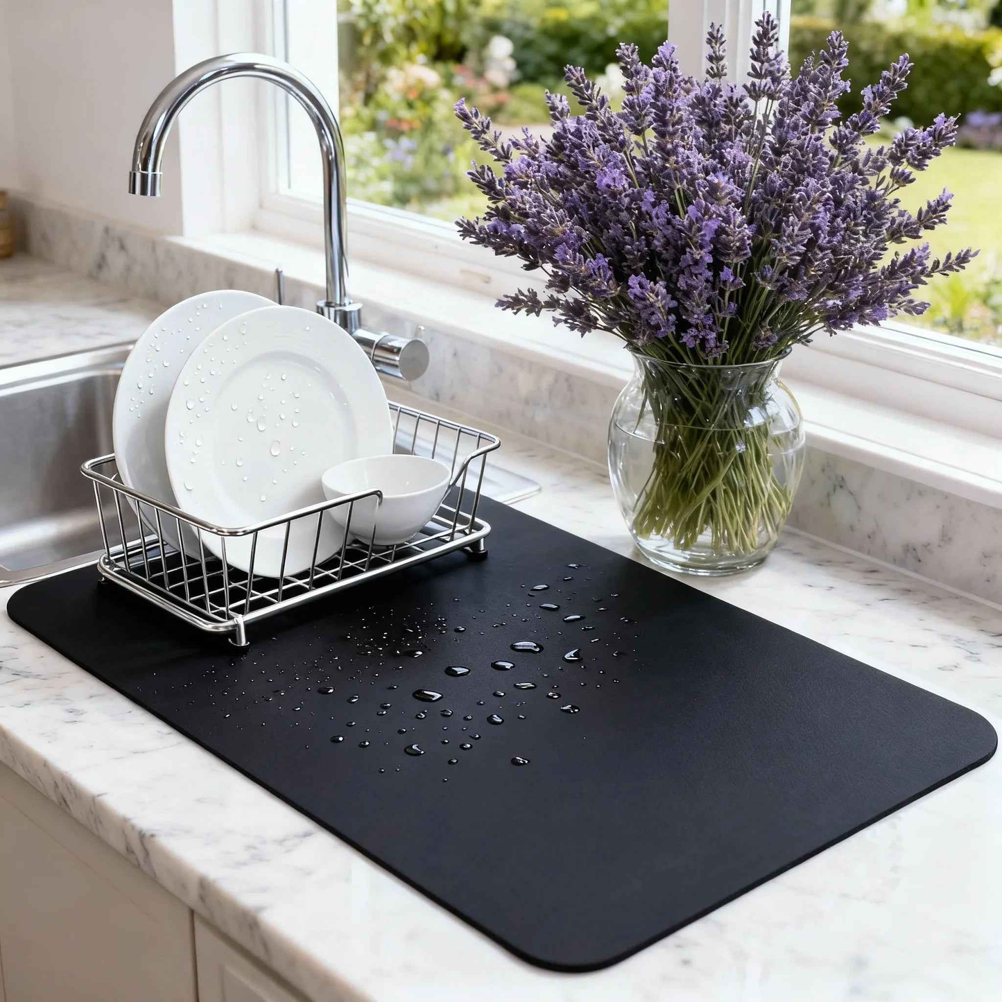 Strabella Dish Drying Mat - Super Absorbent, Quick Dry, Non-Slip in Black | Mother's Day Gift