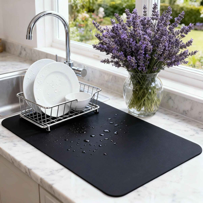 Strabella Dish Drying Mat - Super Absorbent, Quick Dry, Non-Slip in Black | Mother's Day Gift