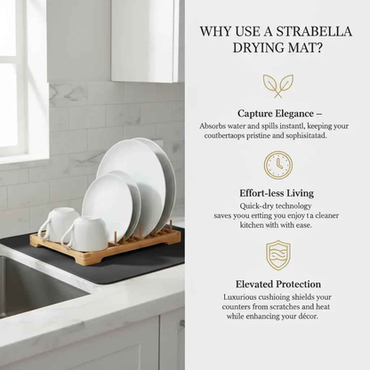 Strabella Dish Drying Mat - Super Absorbent, Quick Dry, Non-Slip in Black | Mother's Day Gift
